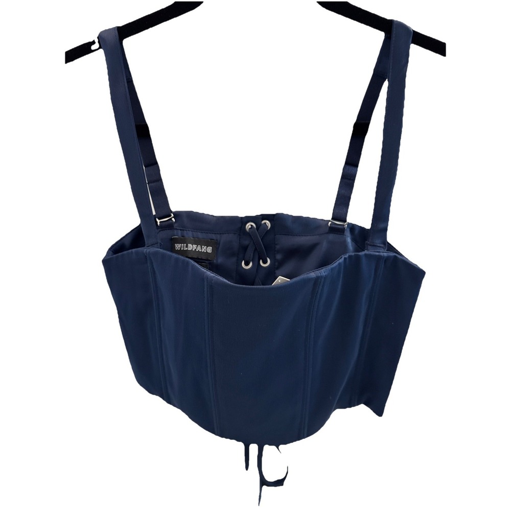 NWT Wildfang Empower 6-Way Corset Top Women XS Satin Navy Lace Up Fairy Festival